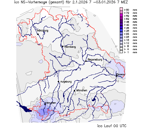 Niederschlagsvorhersage ICON vom Vortag 00 Lauf wurde nicht gefunden!
